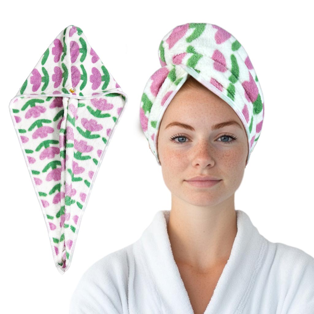 Ręcznik Turban Szybkoschnący do Włosów – Tulipany
