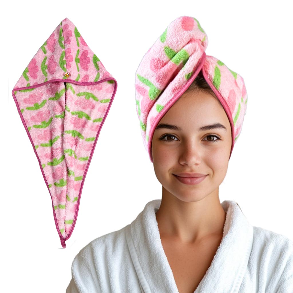 Ręcznik Turban Szybkoschnący do Włosów – Tulipany
