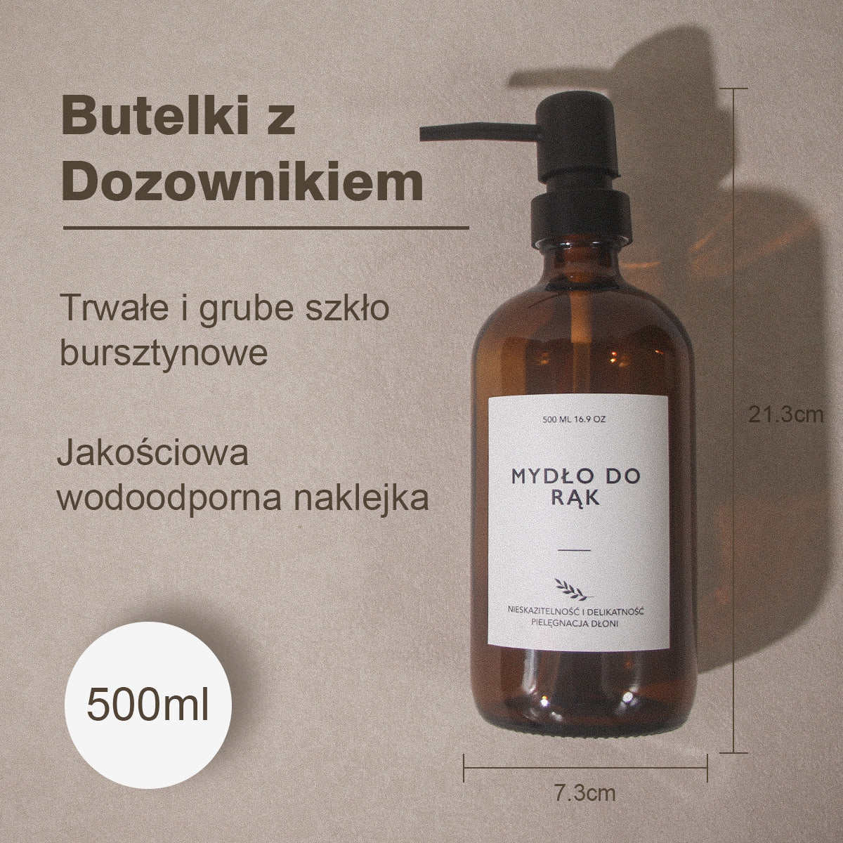 Szklane Dozowniki z Pompką 3x500ml Szampon Mydło