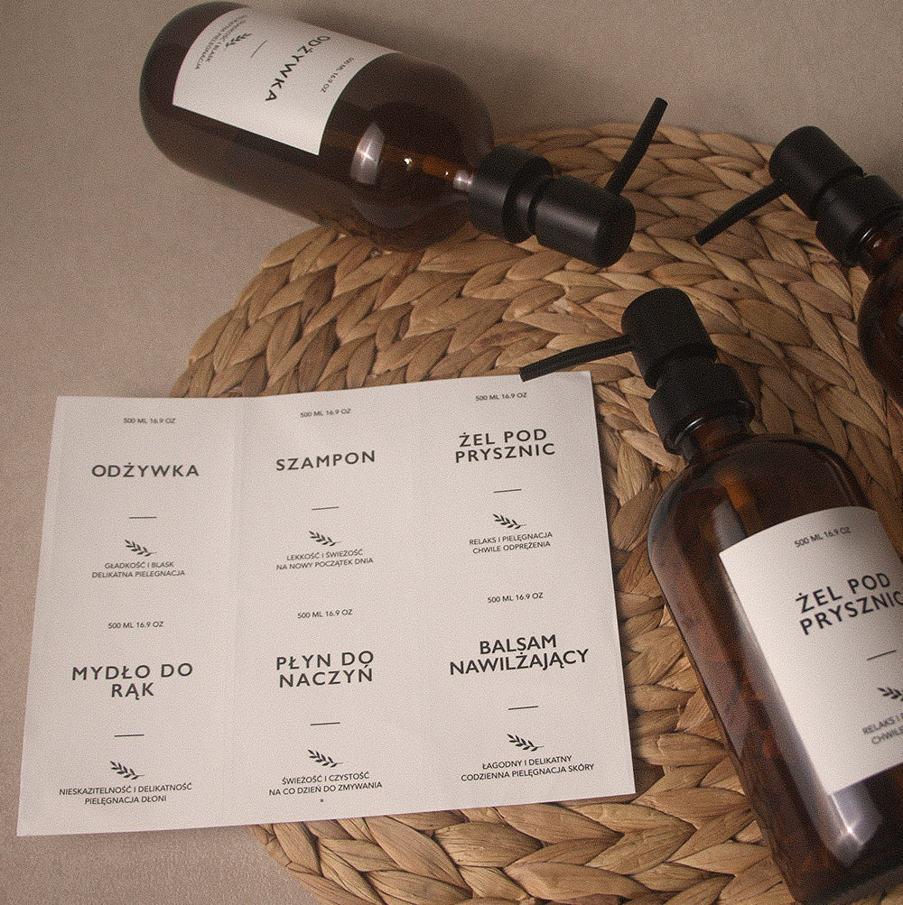 Szklane Dozowniki z Pompką 3x500ml Szampon Mydło