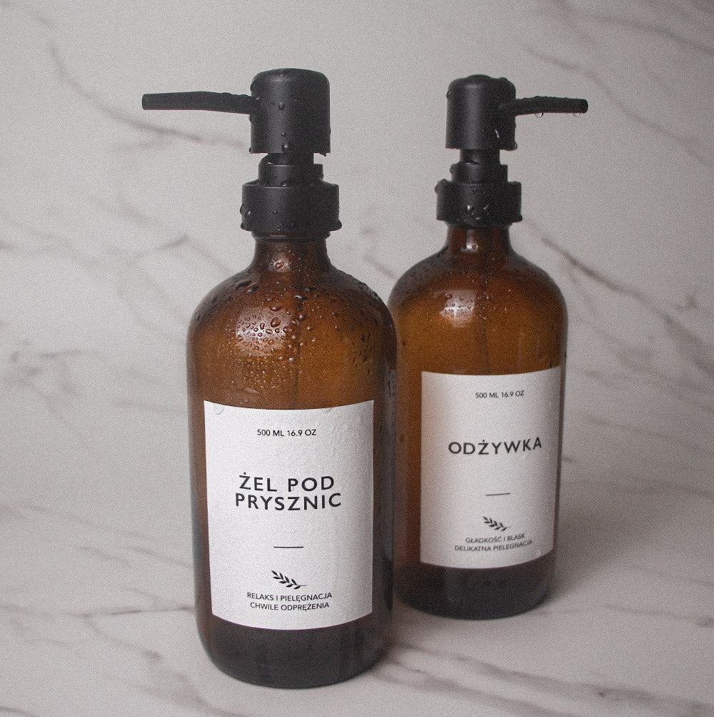 Szklane Dozowniki z Pompką 3x500ml Szampon Mydło