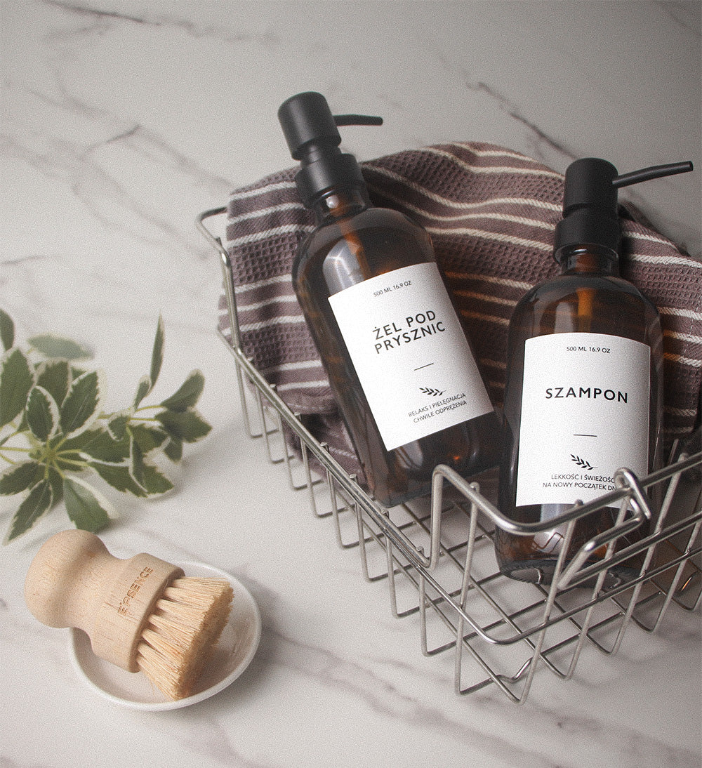 Szklane Dozowniki z Pompką 3x500ml Szampon Mydło