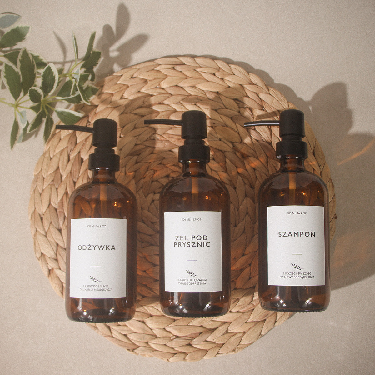 Szklane Dozowniki z Pompką 3x500ml Szampon Mydło