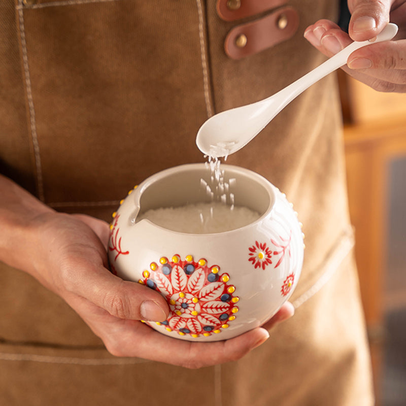 Pojemnik Ceramiczny z Łyżeczką na Cukier i Sól 400ml
